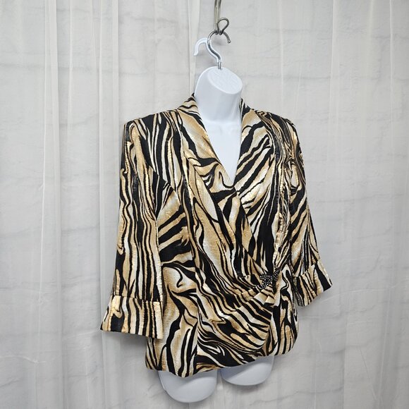 Alex Evenings Tiger Striped Jacket Evening Formal Satin Retro M - Picture 4 of 9